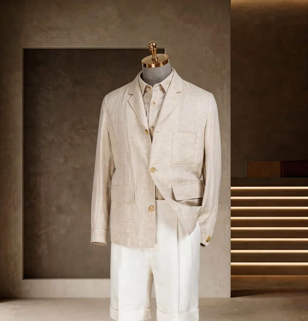 Ivory double-breasted, Resort suit, Cream layers from the Southern French Vacation Series at Wuyue Bespoke Tailoring Shanghai