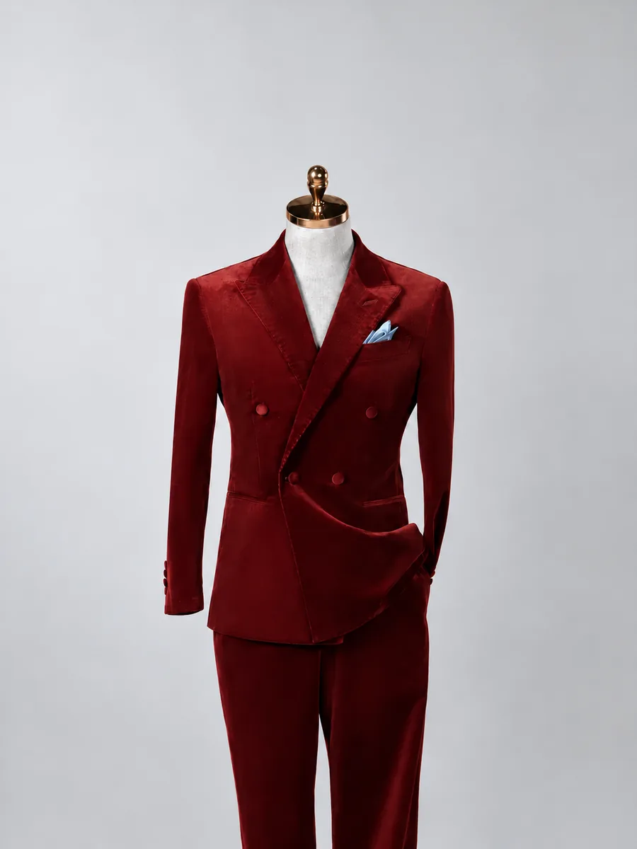Red Textured Two-Piece Suit