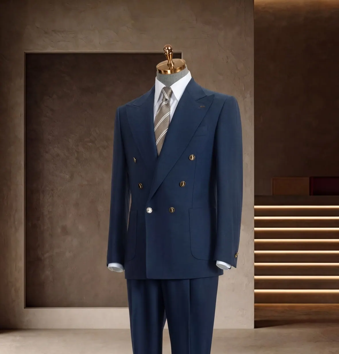 Royal blue double-breasted, Sharp shoulders, Boardroom suit from the Banker Series at Wuyue Bespoke Tailoring Shanghai